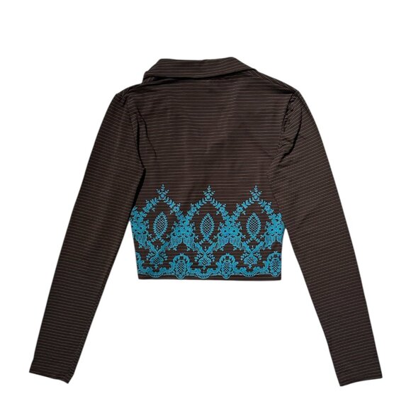 90s vintage morgan de toi crop shirt stripe pattern polo collar long sleeve y2k. - Picture 5 of 8